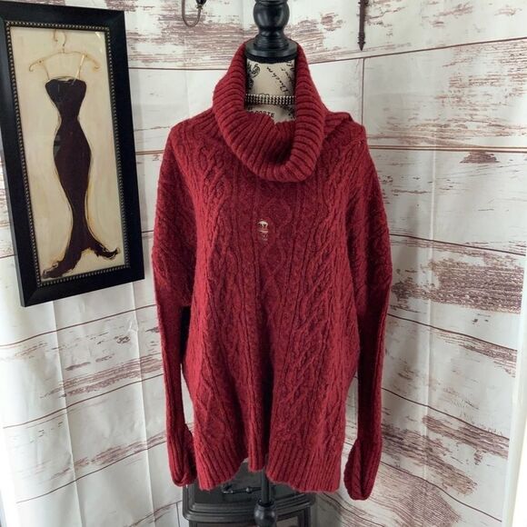 Free People Cranberry Distressed Cowl  Sweater L - Picture 1 of 10